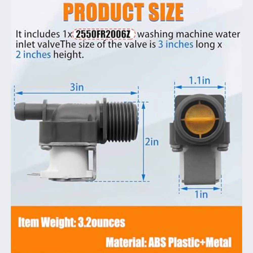 Water Inlet Valve Washer Inlet Valve Grey Filling Valve Fits Multiple Models Improves Water Flow For WM3700HWA01