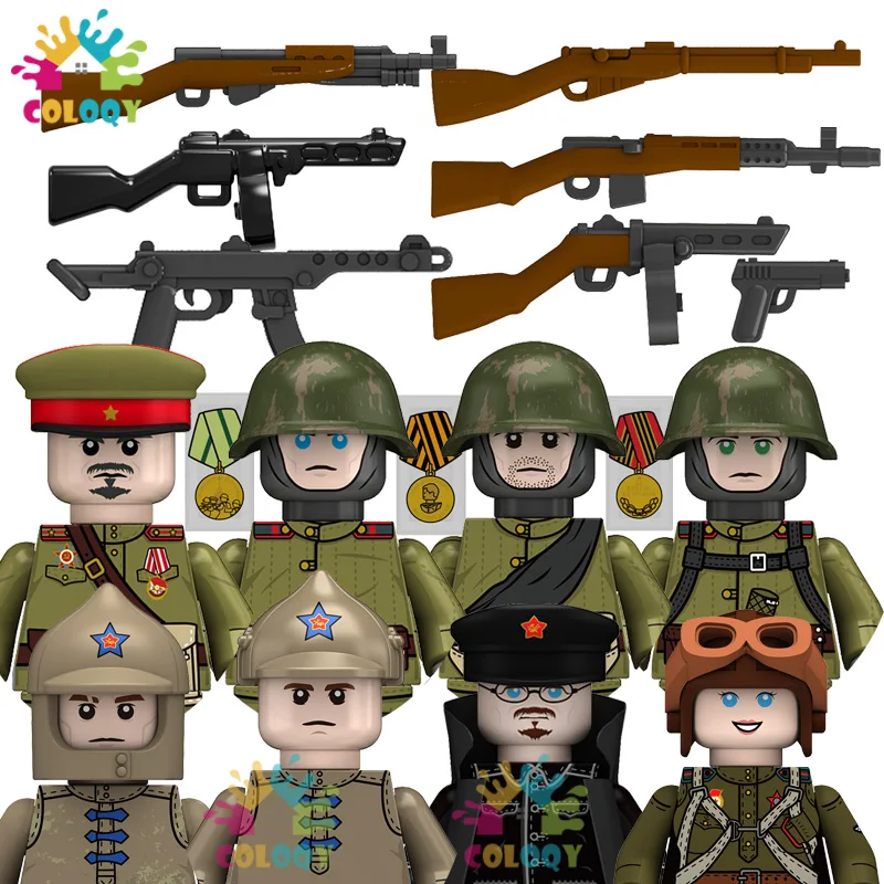 

Kids Toys WW2 Military Army Building Blocks Soviet Infantry Soldiers Mini Action Figures Medal Toys For Kids Christmas Gifts