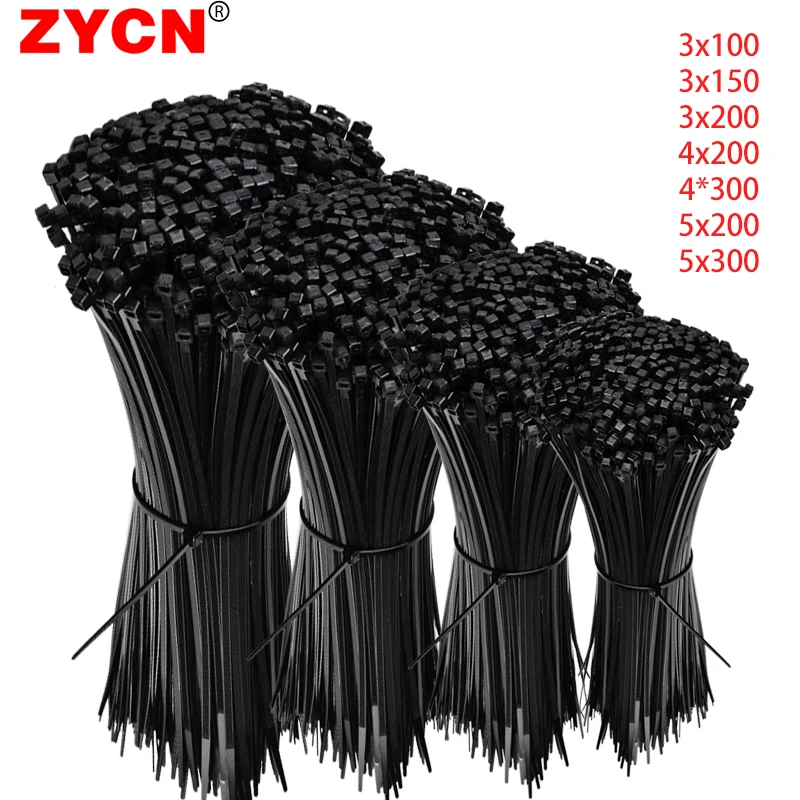 100PCS Nylon Cable Ties Self Locking 5x300 Plastic Loop Wire Black
