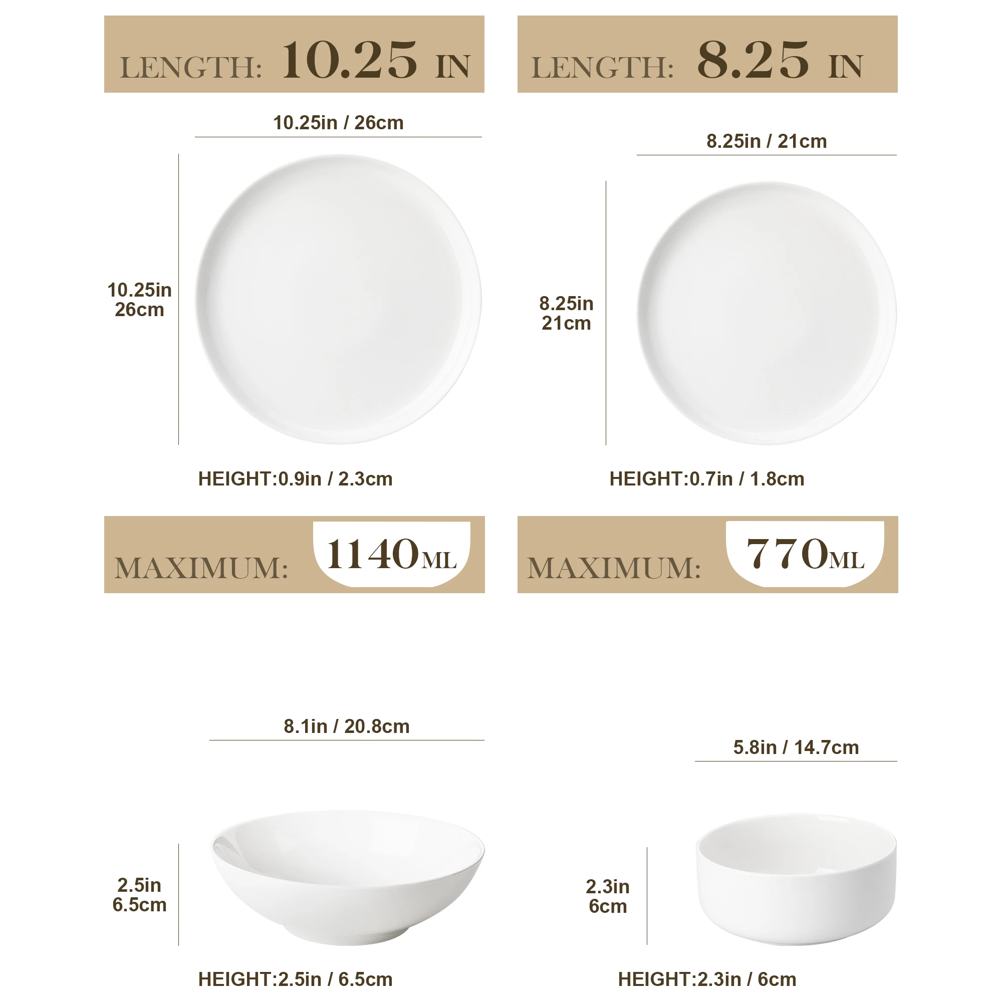 MALACASA 16/32 Piece White and Black Rim Porcelain Dinnerware Set Curved Edge with 4 Pcs Dinner Plate/Dessert Plate/Soup/Bowl