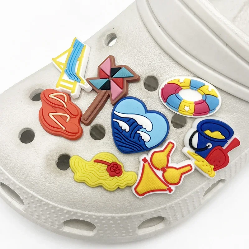 1Pcs Happy Beach PVC Shoe Charms Wave Slippers Lounge Chairs Buckle Accessories Cute Garden Shoes Upper Pins Decoration