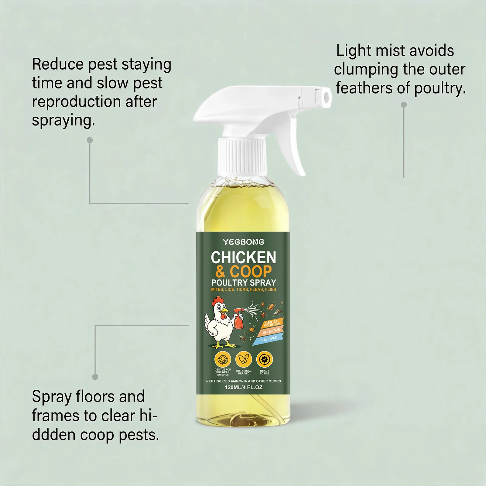 Geflügel- und Hühnerstall-Anti-Floh-Spray Floh- und Läuseentferner Externes Insektenschutzmittel Entwurmungsmittel Hygiene-Pflegeprodukte – Detail 10