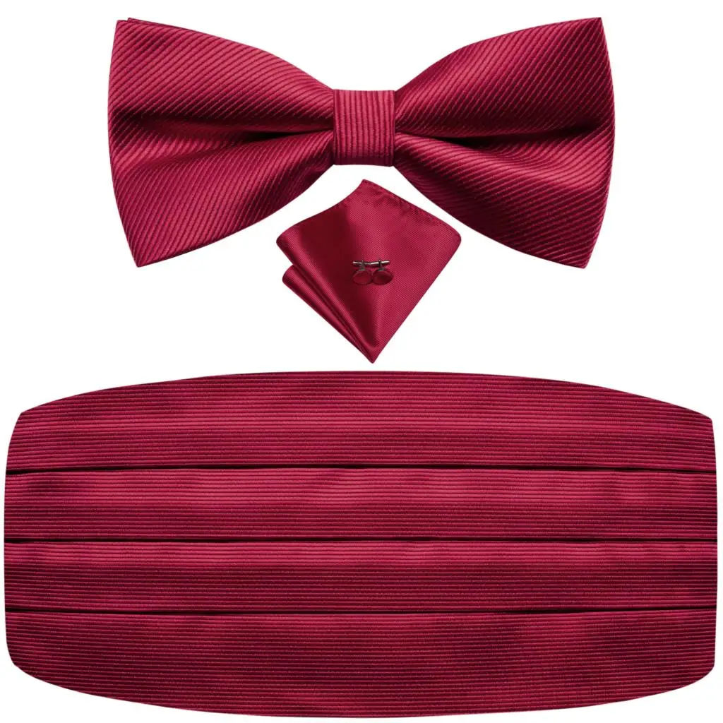 Hi-Tie Burgundy Silk Men Cummerbund Vintage Formal Jacquard Floral Bowtie Hanky Cufflinks Belt Corset For Male Prom Banquet Gift