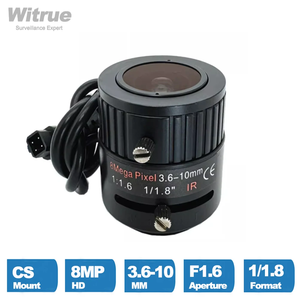 

Witrue CCTV Lens HD 4K 8 Megapixel CS Mount Varifocal 3.6-10MM Apertuer F1.6 Format 1/1.8 Auto Iris for Security Cameras