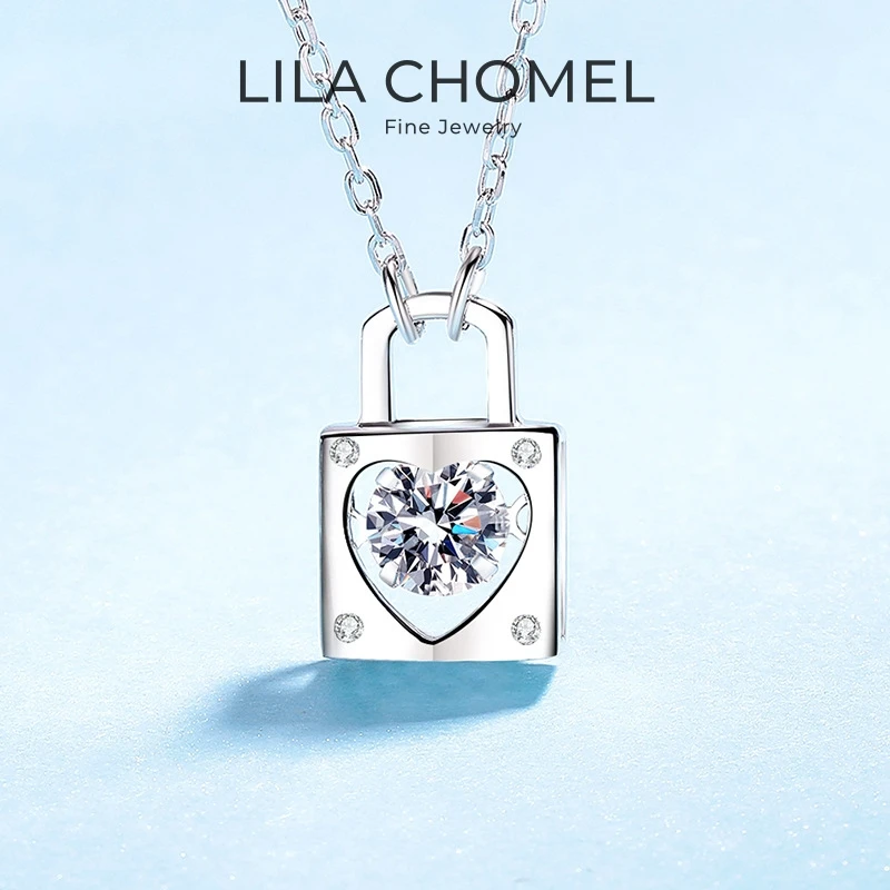 Women Valentine's Day 18K White Gold Lock Type Necklaces Daughter Birthday Gift 0.3/0.5CT Moissanite Diamond PT950 Platinum Girl