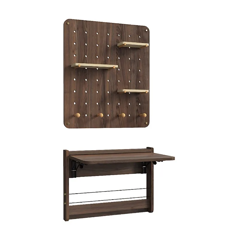 Creative wall-mounted folding table hanging wall hole board shelf wooden combination book compartment learning storage