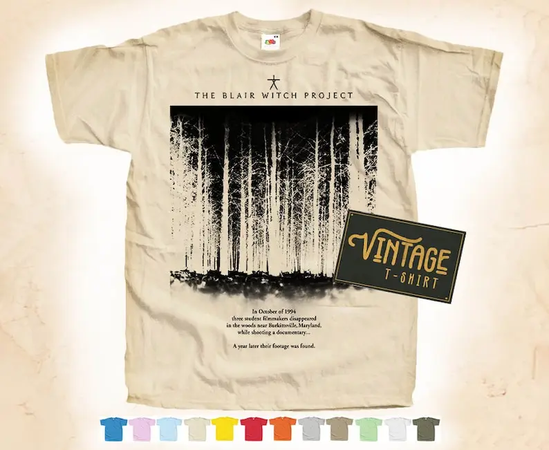 

BLACK Print: Blair Witch Project V1 T shirt Tee Natural VINTAGE Cotton Movie Poster Beige 12 colors All Sizes