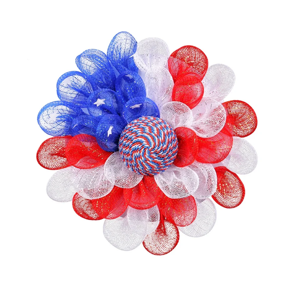 Patriotic Red White Blue Mesh Wreath for Independence Day For Outdoor Garden Door Wall Hanging 38x7x38cm Lightweight Design