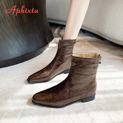 Aphixta Back Zipper Shoes Women Boots Crystal Square Heel Ankle Boots For Women Botines Mujer Ladies Shoes Fashion Woman Shoes