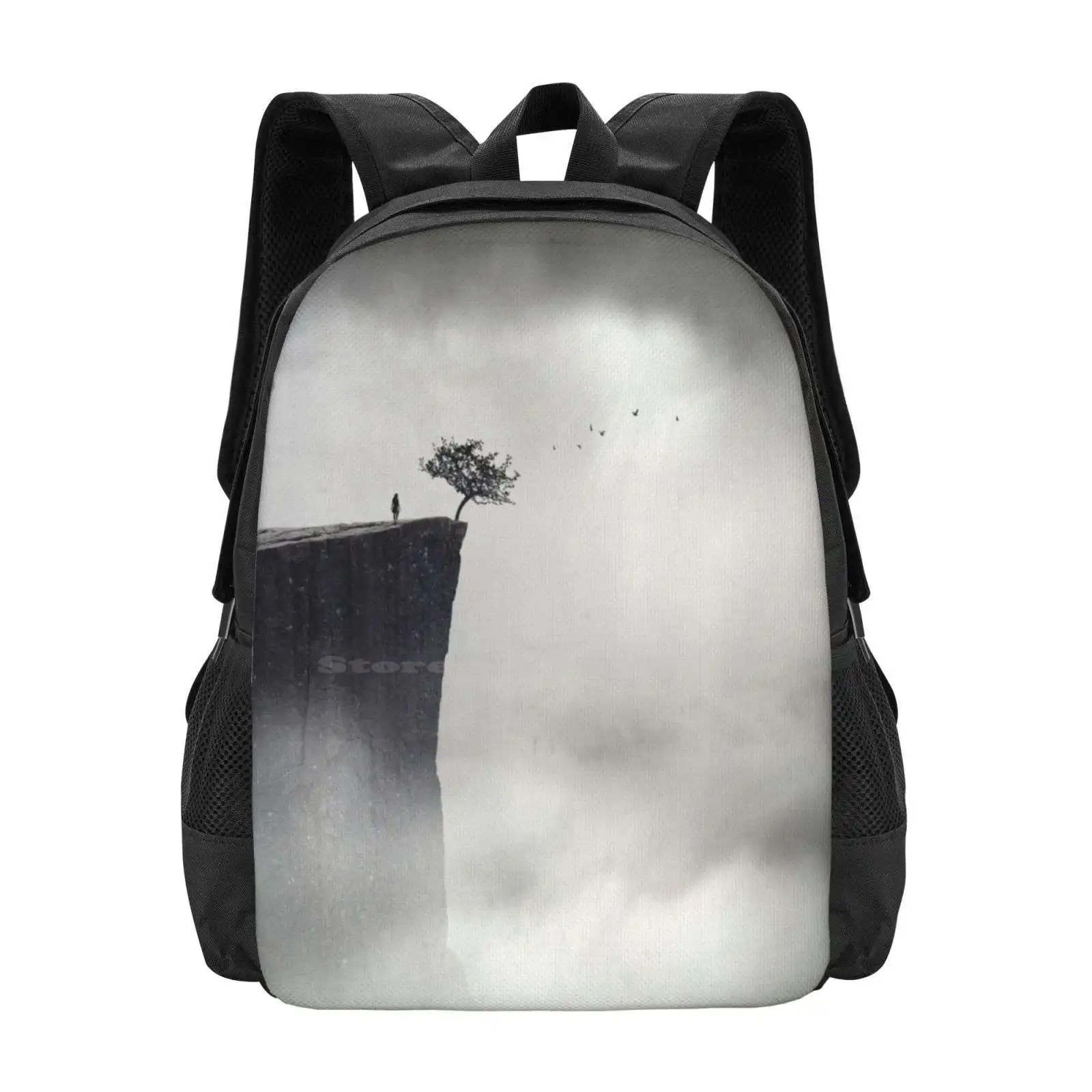 One Step Closer Hot Sale Schoolbag Backpack Fashion Bags Clouds Surreal Tree Fantasy Atmosphere Mystery Cliff