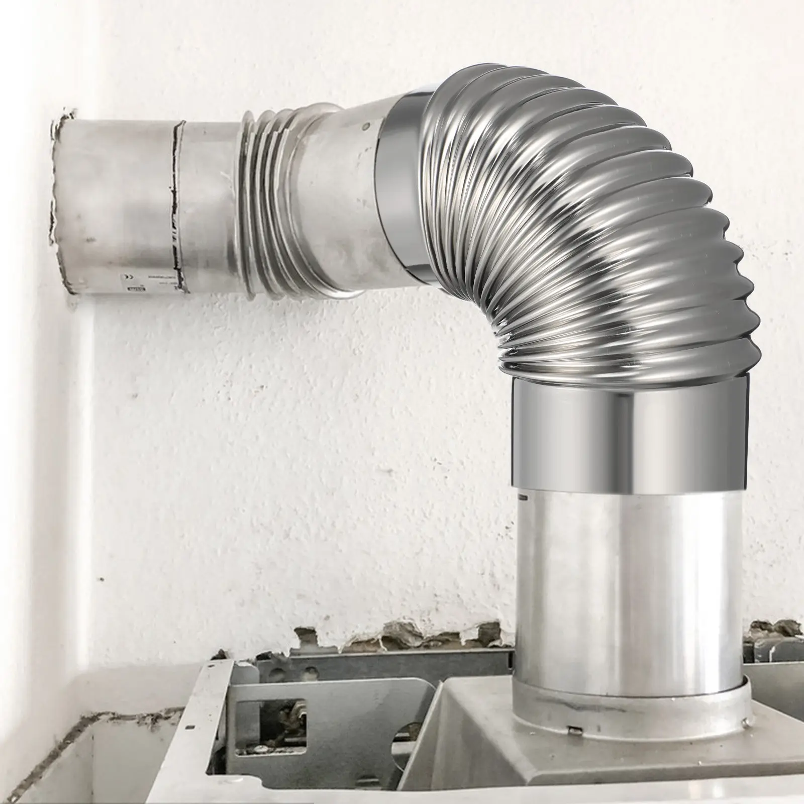 Stainless Steel Elbow Chimney Flue Rustproof High Temperature Resistant Flexible Kitchen Vent Hose for Wood Stove Indoor Camping