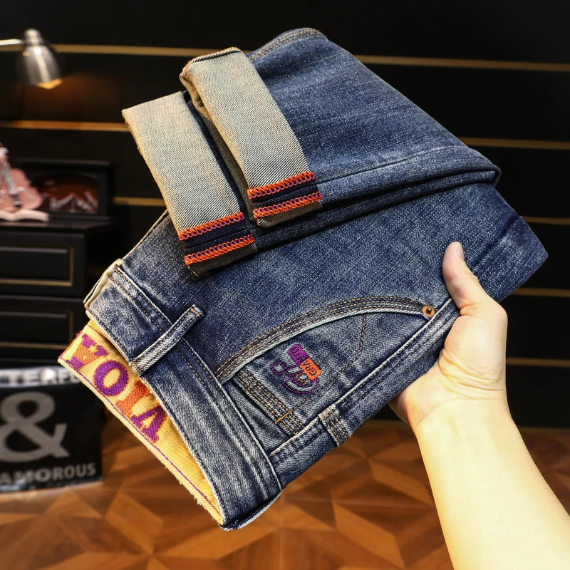 กางเกงยีนส์ทรงกระบอกเล็ก ผ้ายืด ทรงเข้ารูป สไตล์อเมริกัน คลาสสิก หรูหราเบาๆ รุ่นใหม่ประจำฤดูใบไม้ร่วง BBL9920 สำหรับผู้ชาย