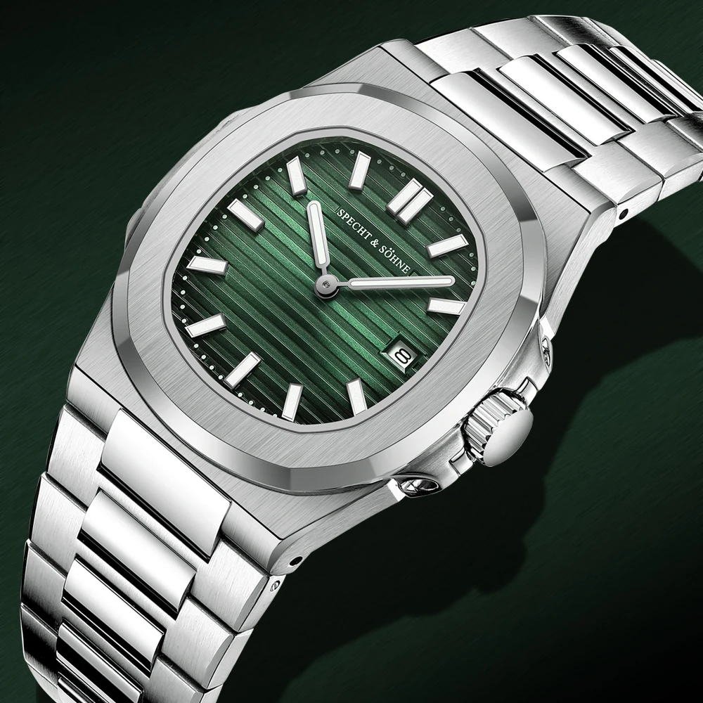 Specht & Söhne New Classic 5711 Watch Ultra Thin Stainless Steel Watch Green Color Sapphire Crystal 50M Waterproof Reloj Hombre