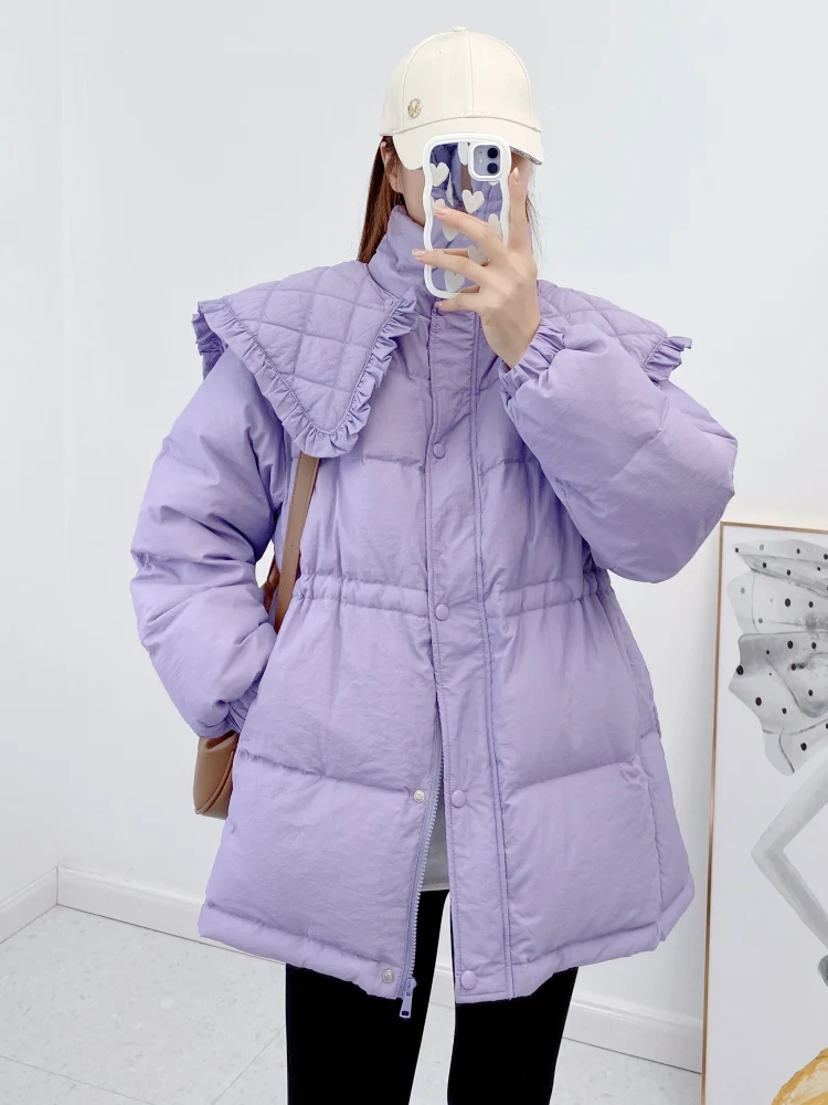 2023 Winter New Women Short Korean Fashion Coat Thick Navy Doll Collar Jacket Warm Cotton Padded Casual Female Parkas