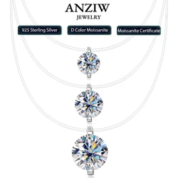 Anziw Trendy 3ct 1ct 0.5ct 2ct Moissanite Pendant Necklaces 925 Silver Adjustable Invisible Fish Line for Women Valentines Gift