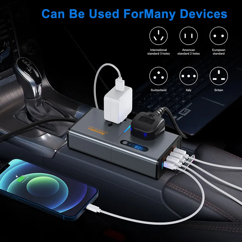 Car Inverter DC 12V to AC 220V 110V 200W Auto Converter Type-C USB Fast Charging Charger EU US Socket Car Inverter Power Adapter