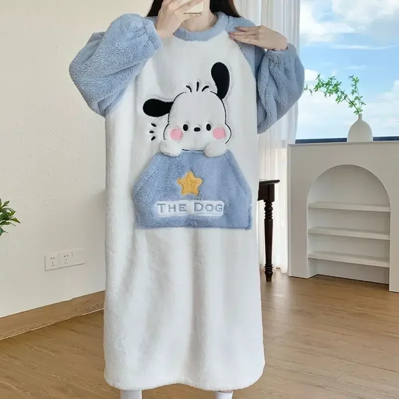 

2024 New Cinnamoroll Anime Kawaii Fashion Nightdress Female Cute Sanrio Ins Cartoon Coral Velvet Homewear Skirt Clothing Gifts