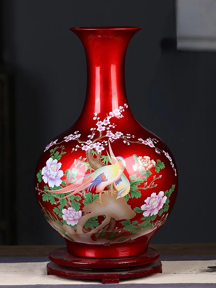 Red Porcelain Crystal glaze Flower vase Chinese Haupt decoration for Wohnzimmer Schlafzimmer Office Study Hochzeit