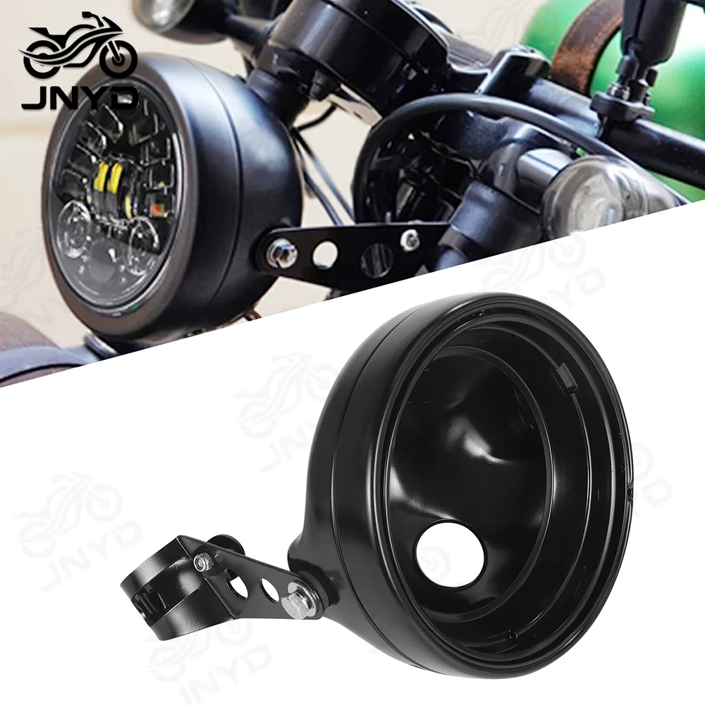 JNYD 7 Inch Retro Motorcycle Headlight Housing Bucket With Bracket 7" Moto Headlamp House Shell Round Housing Mount Cover
