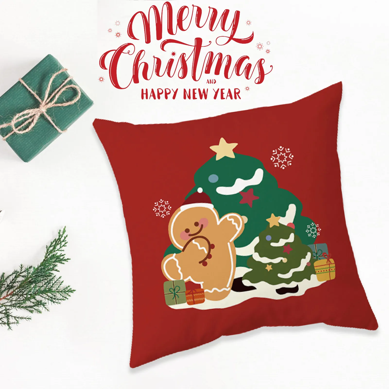진저 브레드 남자 순록 던지기 베개 커버, 크리스마스 장식, 홈 파티 소파 커버