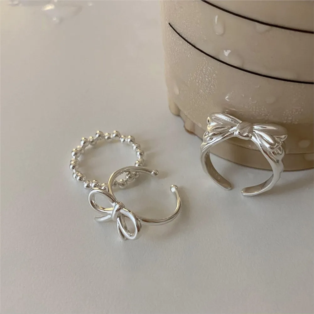 925 Sterling Silver Bow Tie Open Finger Ring For Women Gift Cute Design Fashion Jewelry Wholesale
