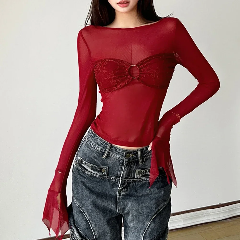 

Comfortable Casual Wear For Women Long Sleeve Mesh Top Casual Wear Black Mesh Long Sleeve Shirt Brand New Crew Neck