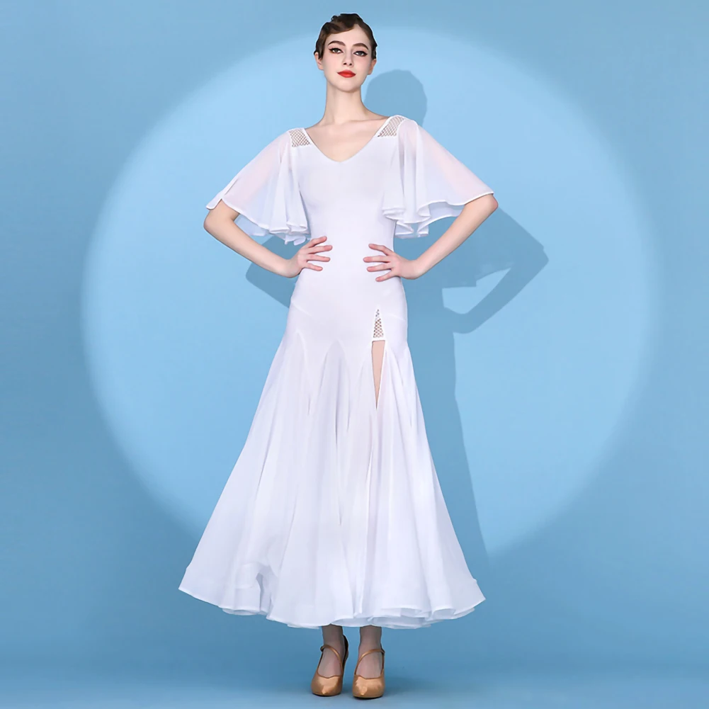 Vestido largo negro con cuello en V, vestido de competición estándar, vestido de Flamenco de gasa sin espalda, vestido de práctica de baile de salón