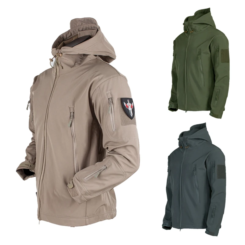 Military Outdoor Jackets Men Shark Skin Soft Shell Tactical Waterproof Windbreaker Army Combat Jacket Mens Hooded Bomber Coats