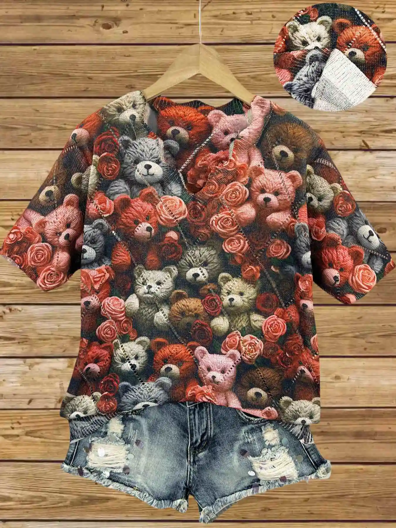 

Весенне-летняя мода, новый стиль, элегантный и универсальный женский топ с v-образным вырезом и короткими рукавами, связанный крючком, с животным узором, плоский цифровой