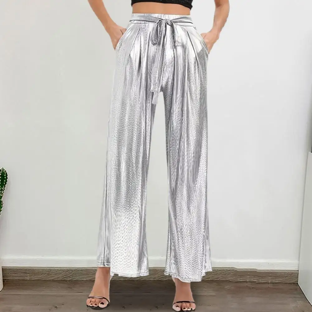 

Straight Wide Leg Casual Trousers Stylish Women's Wide Leg Pants with High Waist Elastic Lace-up Detail Pockets Casual for A