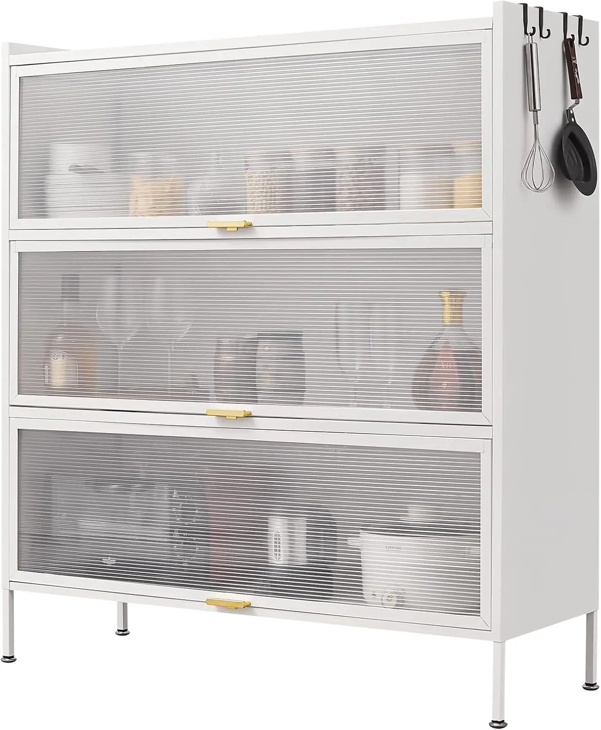 Kitchen Bakers Rack, 4-Tier Microwave Oven Stand with Flip-up Doors, Metal Pantry Storage Cabinet, Coffee Bar Station