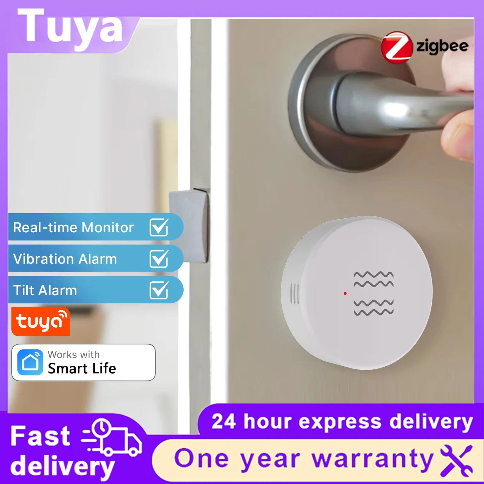 Zigbee Vibration Tilt Sensor Tuya Smart Shock Motion Detector 3‑Axis Real‑Time Alert Door Window Security Alarm Smart Life
