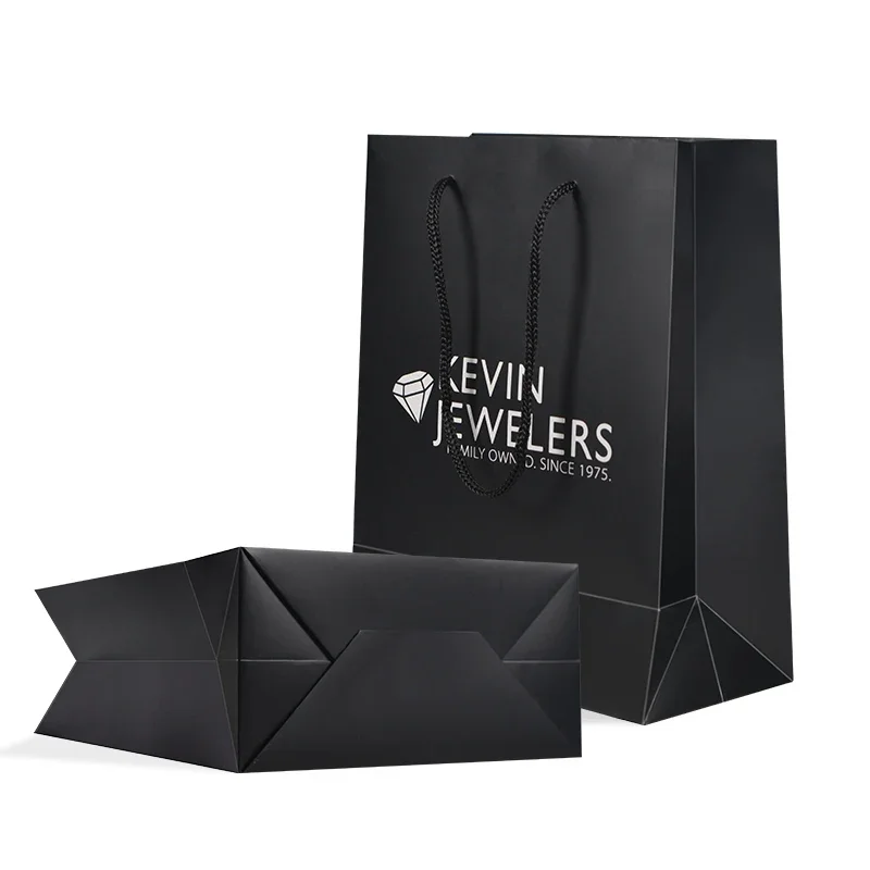 Wholesale Luxury Black Shoes Clothes packaging Paper bags Printed Custom Logo Clothing Shopping Gift Jewelry Paper Bag