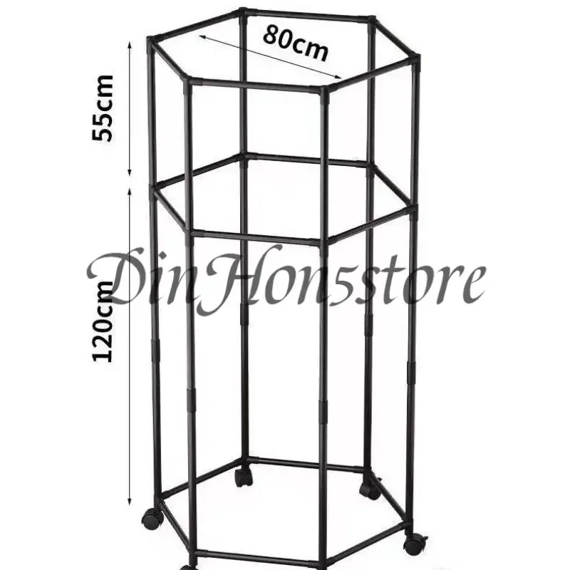 Hexagon Rotating Clothes Rack Rolling Garment Stand With Brake Wheels Movable Clothing Drying Storage Rack