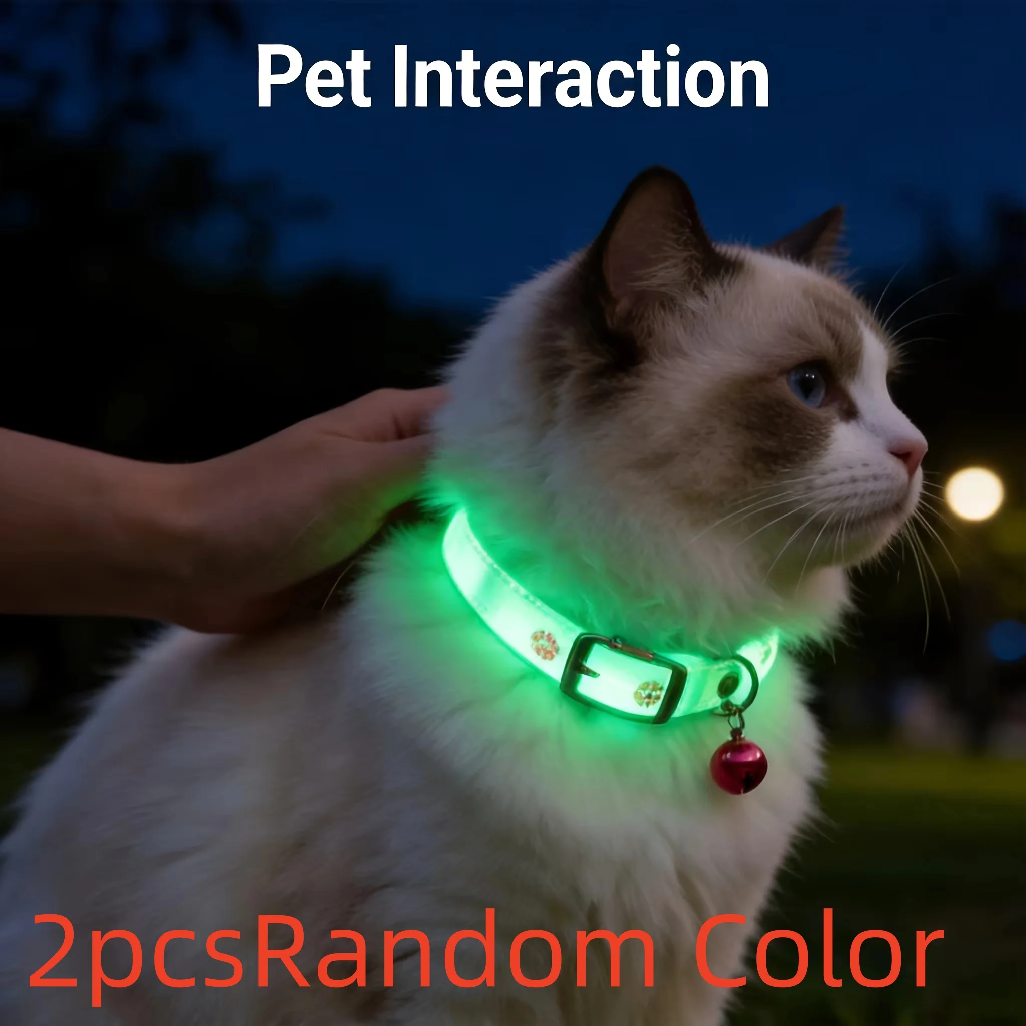 2Pcs Pet Collars with Bell, Fluorescent Luminous Anti-Lost Dog & Cat Neck Collar for Night Walking, Random Color