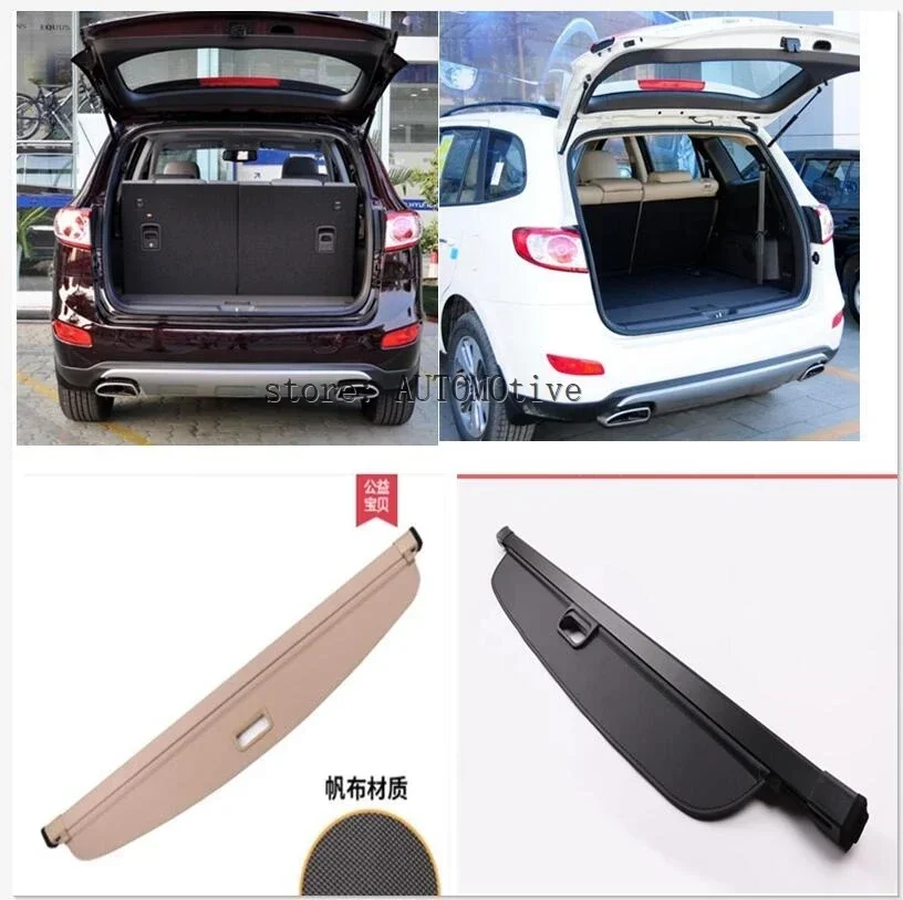 Para Hyundai Grand Santa Fe LWB 2013-2015 (6 asientos o 7 asientos), ¡no para 5 asientos! !! Protector de seguridad para maletero trasero, cubierta de carga negra