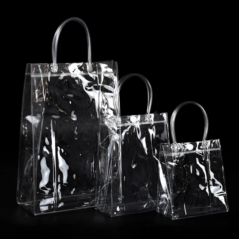

5pcs Transparent PVC Gift Tote Packaging Bags With Hand Loop Clear Plastic Handbag Cosmetic Bag Weddings Anniversaries Party Bag