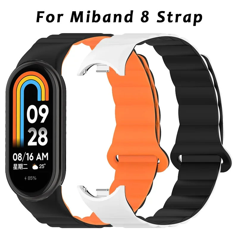 Magnetic Loop Silicone Strap For Xiao Mi Band 8 Sports Bracelet Double Color Wristband For Xiao Mi Belt 8 NFC Accessorie Correa