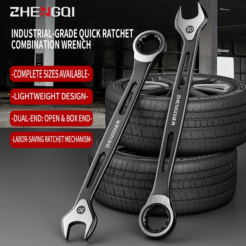 Durable Ratchet Wrench 8-32mm Plum Blossoms Open Combination Wrench Two-Way Double Fast Ratchet Wrench Auto Repair Tools