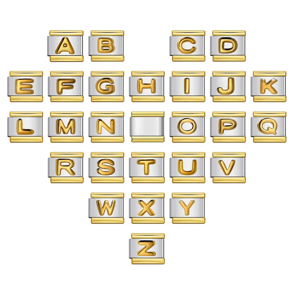 Simple Italian Links Fit 9mm Stainless Steel Charm Jewelry Gold Colour 26 English Letters A-Z Hand Chain DIY Making Bracelets
