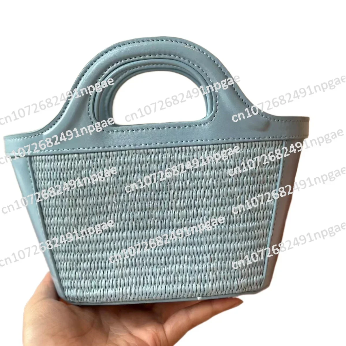 

Right Mani Woven Bag 2024 New Spring and Summer Straw Vegetable Basket Bag Cowhide Splicing Raffia Handbag