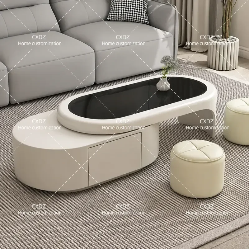Cream Style Coffee Table for Living Room Small Apartment Tempered Glass Simple Creative High End Design 2026 New Arrival