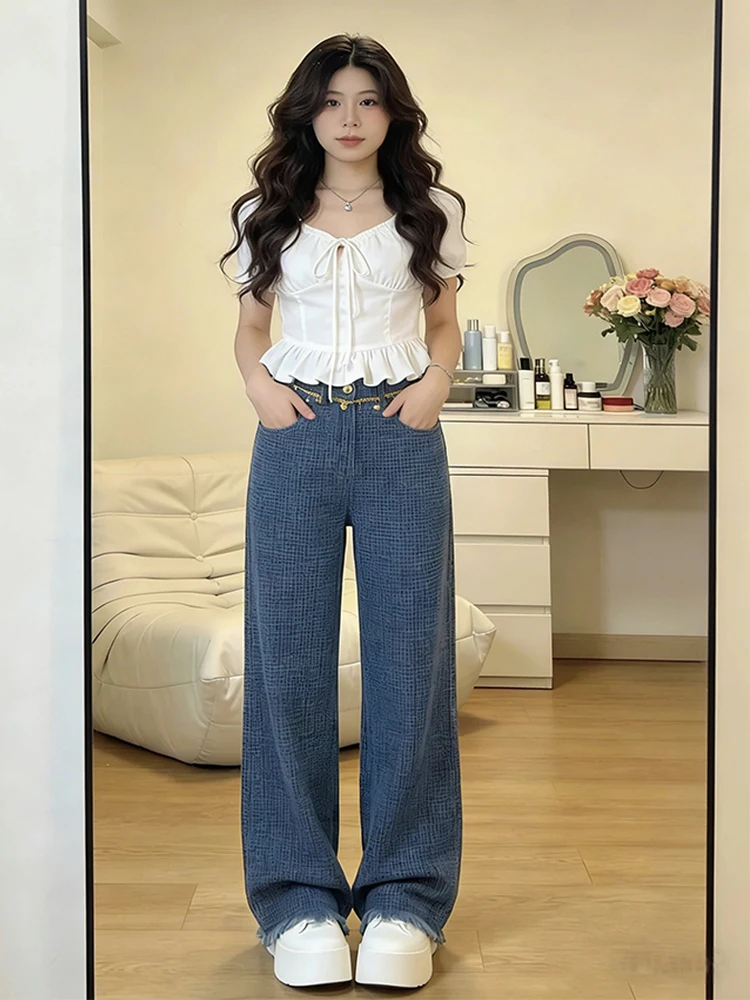 

Retro High Waist Wide Leg Blue Waed Denim Jeans Spring 2026 Faion Casual Chic Fraance Sle Women's Straight Leg Jeans