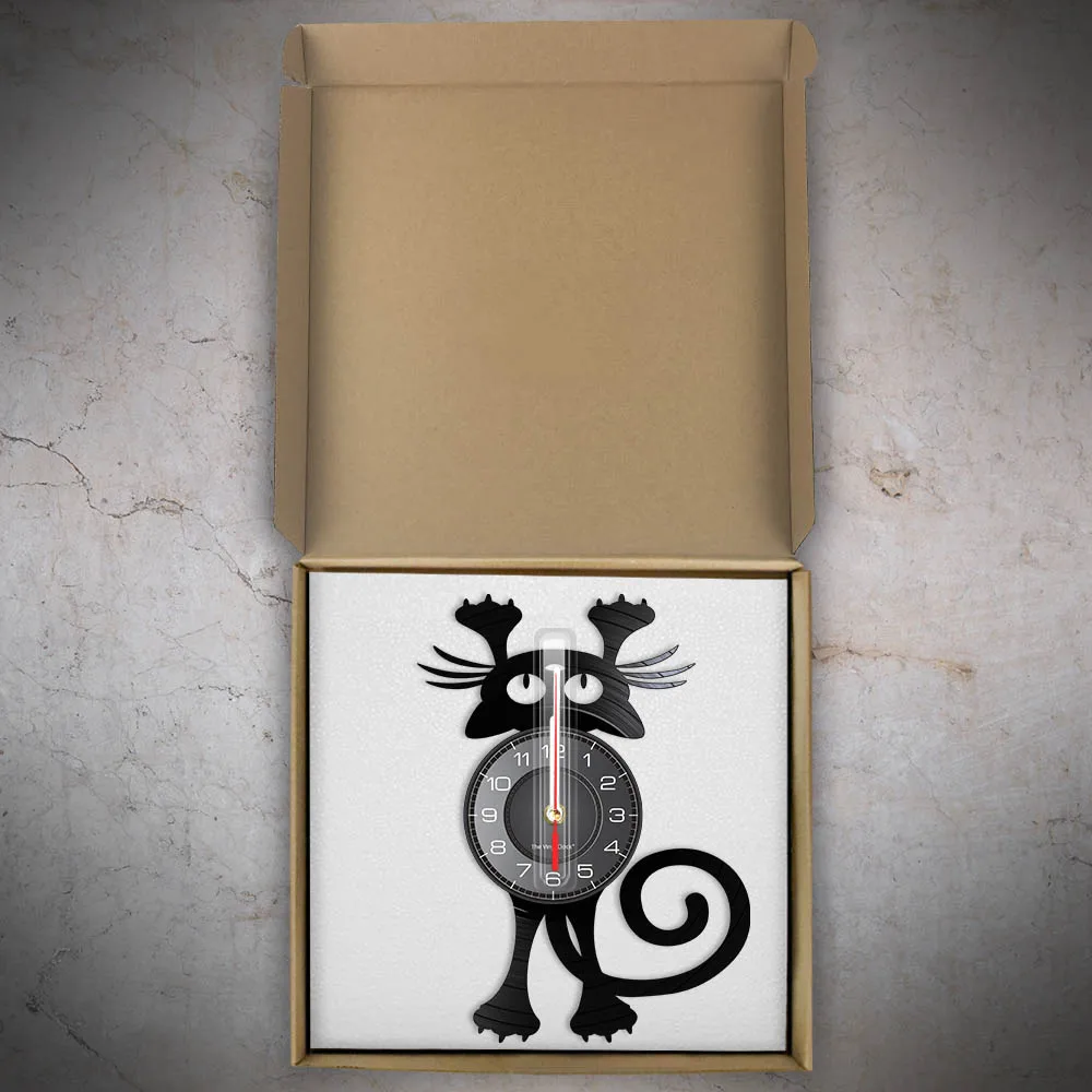 Cat Wall Clock For Pet Owners Funny Kitten Wall Art Black Cat Vinyl Record Wall Clock Home Decor Vinyl Record Timepiece Clock