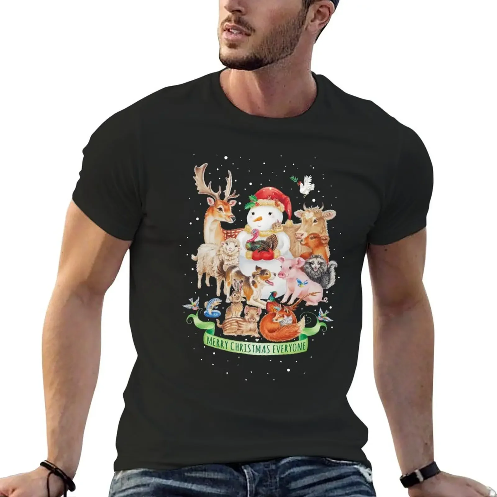 Merry vegan christmas by Maria Tiqwah T-Shirt anime stuff plain tops shirts graphic tee t shirt men 100℅ cotton