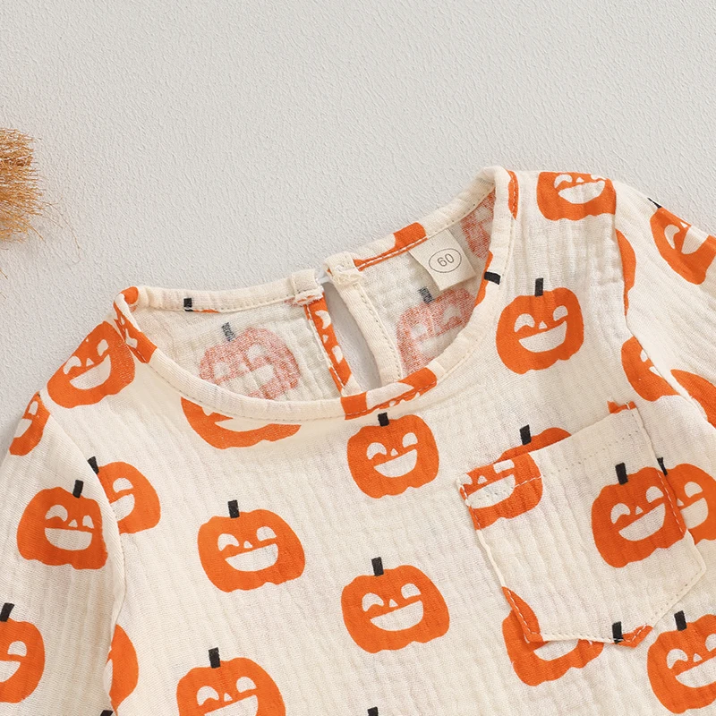 Lindos disfraces de Halloween de 2 uds., adorables camisas de manga larga con estampado de bruja fantasma, conjunto de pantalones, ropa infantil para truco o trato