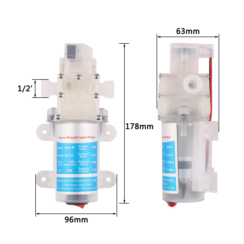 Diafragma en miniatura con interruptor bomba de agua de alcohol de calidad alimentaria 70W 80W bomba de agua pequeña autocebante sanitaria y estable DC 12V