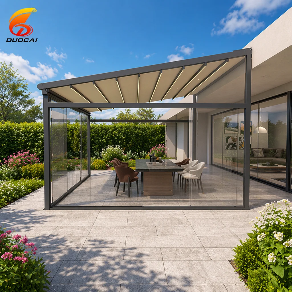 Customized Size Outdoor PVC Aluminum Gazebo Motorized Pergola Awning Garden Canopy Powder Coated Frame Pressure Treated Wood