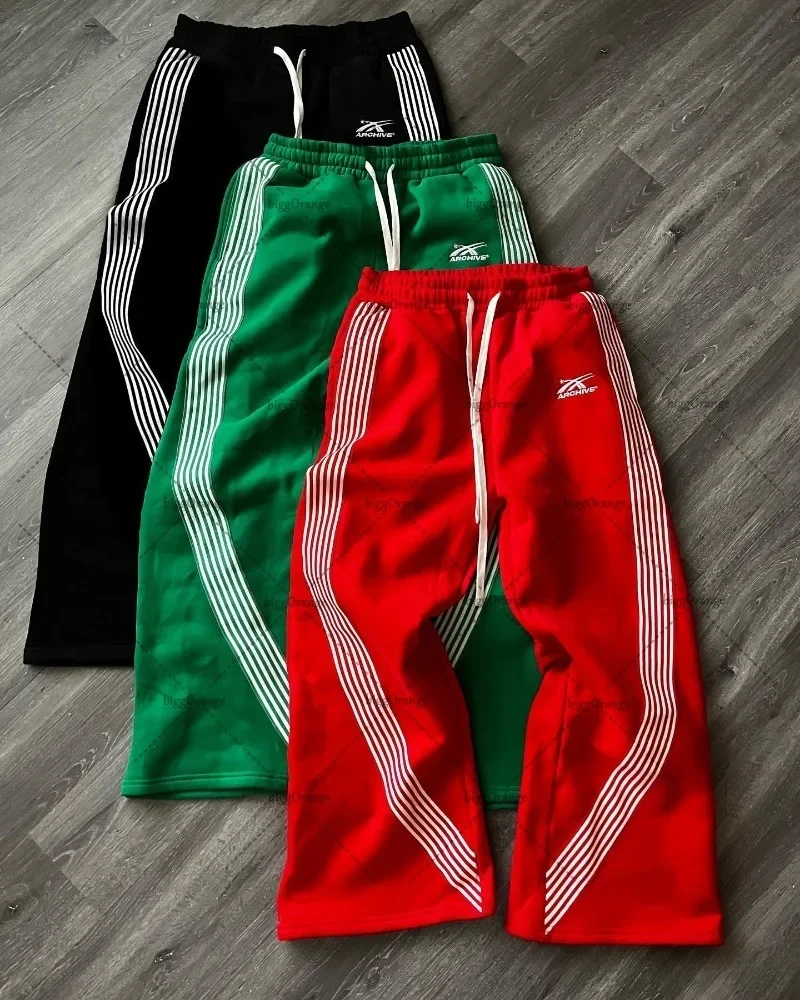 American Retro Classic Striped Sweatpants Hip-hop High Street Oversized Wide-leg Pants Men Fashion Trend Versatile Streetwear