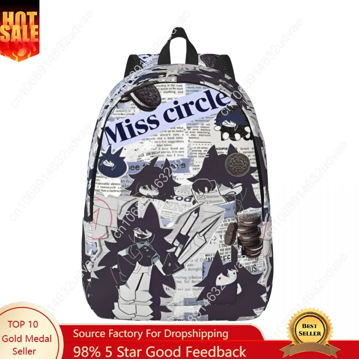 Miss Circle Cartoon Cool Backpack Outdoor High School Work Fundamental Paper Education Daypack Men Women College Shoulder Bag
